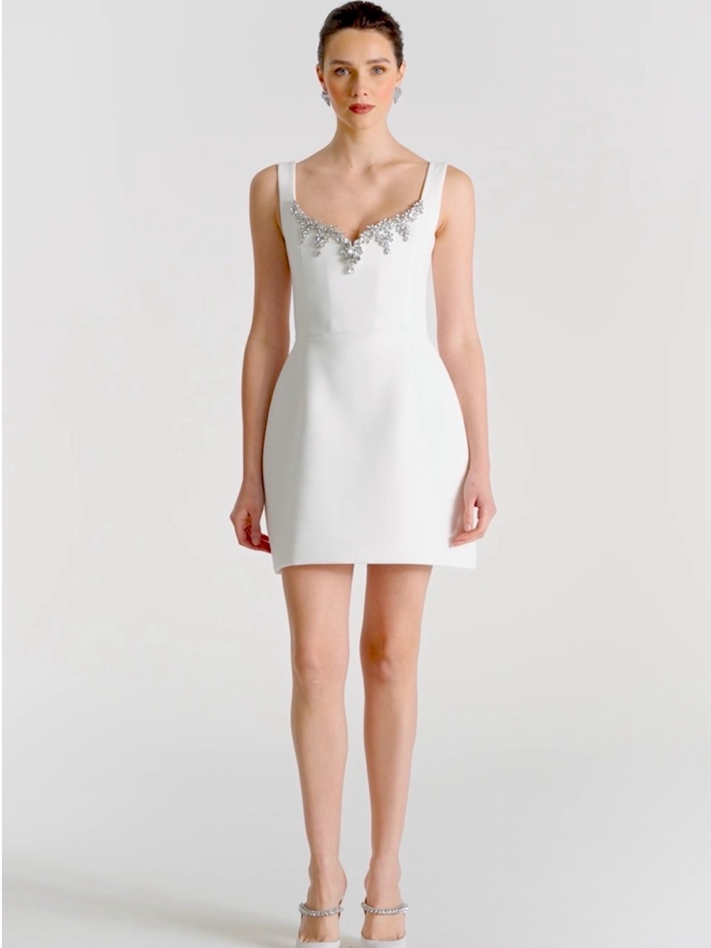 Elegant White Embellished Mini Dress - Brand: Nadine Merabi
